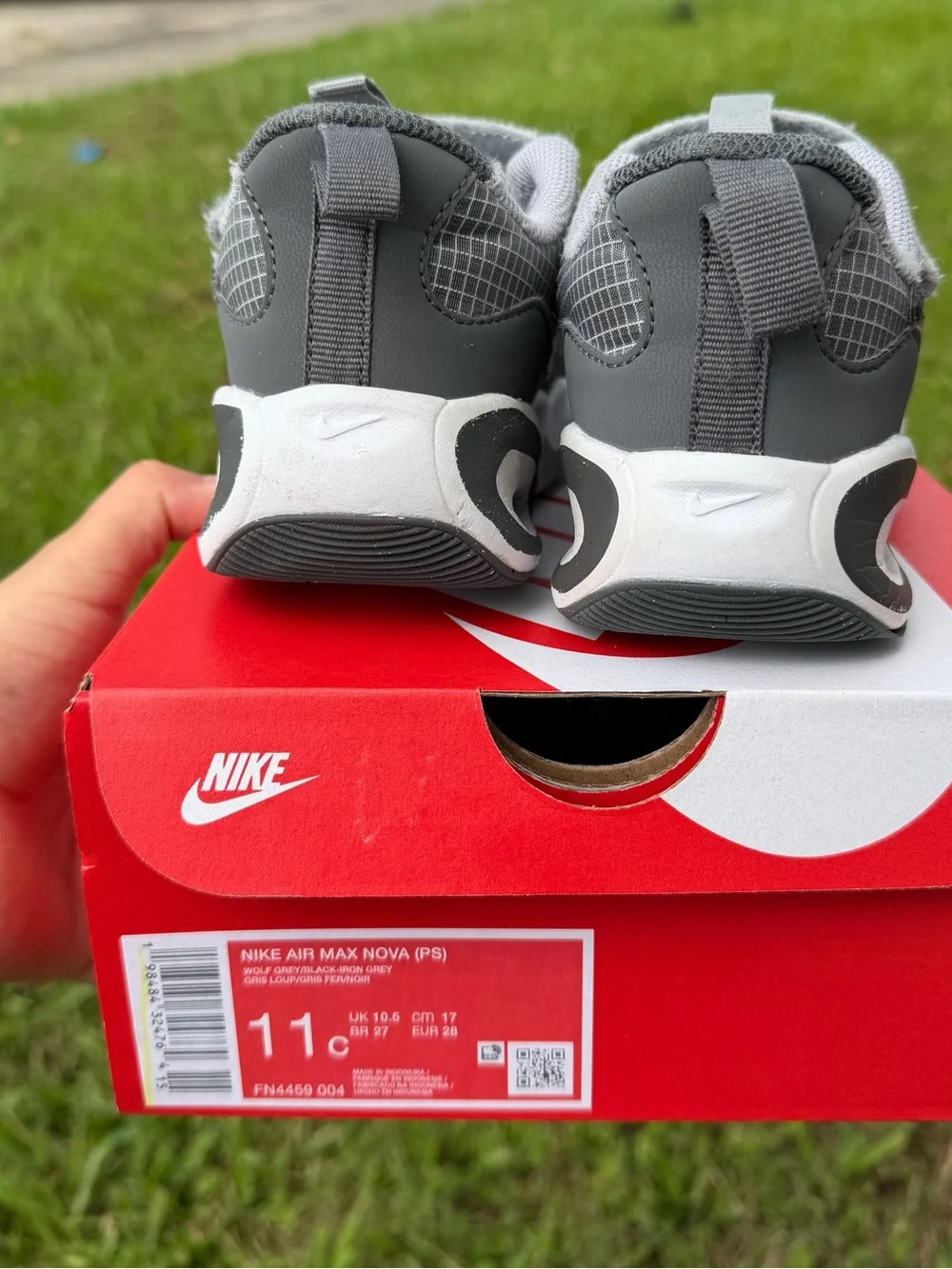 Nike Kids Grey Velcro Sneakers with Black Swoosh